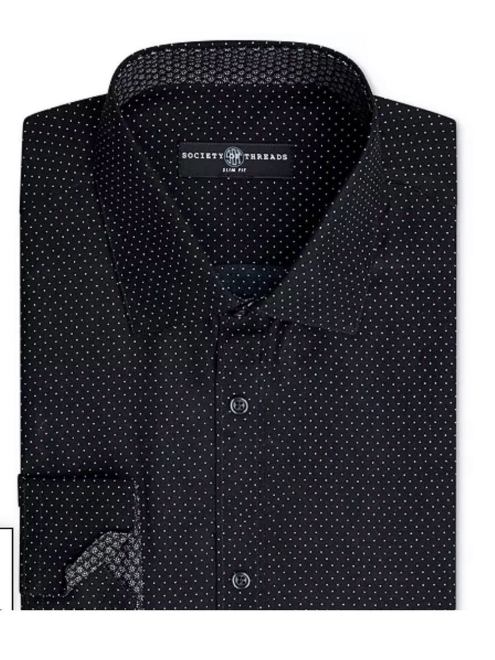 Society Of Threads NWOT Black Slim Fit Dress Shirt With White Microdots M